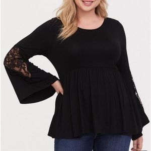 Torrid Black Lace Inset Sleeve Top
